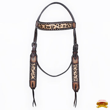 Hilason Western Horse Hand Tooled American Leather Headstall Cheetah Print Dark Brown